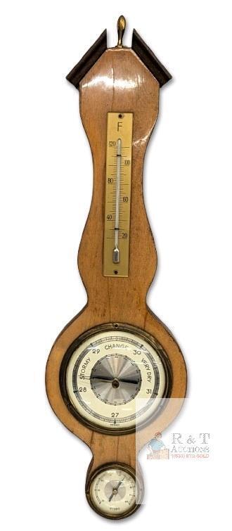 Vintage German Weather Station w/ Mercury Thermometer, Barometer & Hygrometer, 19.5" Tall