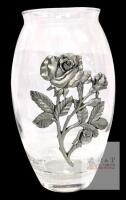 Signed Vintage 1997 Seagull Pewter Roses Glass Vase, 8.8" Tall, No Chips or Cracks