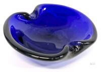Vintage Cobalt Blue Art Glass Ashtray, 4.4" &times; 5" &times; 1.4" Tall, Some Scuffs On Base