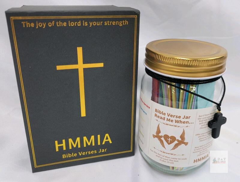 new HMMIA Bible Verse Jar with Gift Box &ndash; 100 Inspirational Christian Scripture Notes, Cross Charm