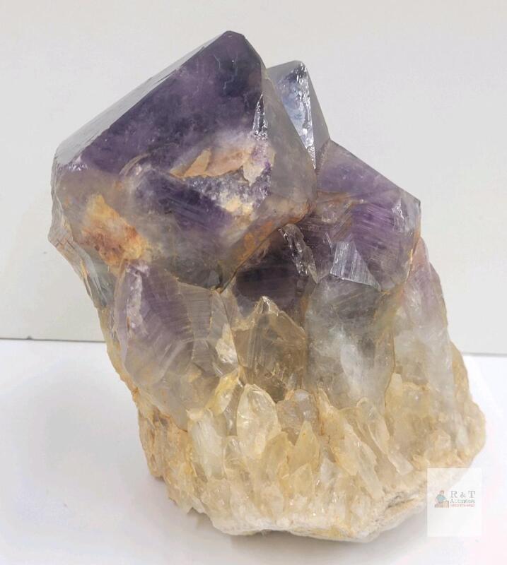 Amethyst and Citrine Quartz Crystal Cluster 4.75" Tall, Distinct Color Zones, Natural Formation