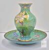 Chinese Cloisonn&eacute; Enamel Vase & Plate Set with Floral and Bat Motifs - 4