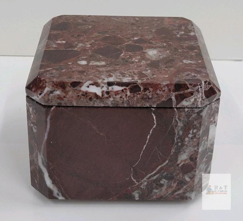 CB2 Rosa Levanto Marble Box, 4"x4"x3", Deep Plum with White Veining