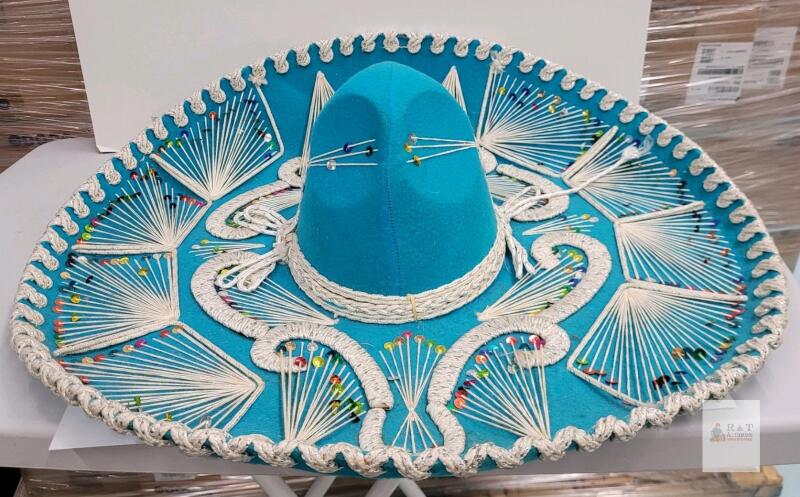 Pigalle Bright Turquoise Mexican Charro Sombrero with Sequin Embroidery