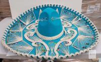 Pigalle Bright Turquoise Mexican Charro Sombrero with Sequin Embroidery