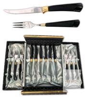 12pc Vintage Set GH Gold n' Ebony Steakmates Canada Stainless Steel Steak Knives & Forks Set in Gift Box