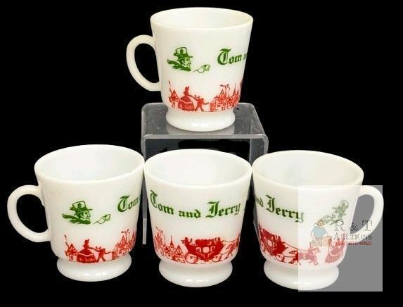 Vintage Tom and Jerry Cocktail Milk Glass Eggnog Cup Marked AH, 3" Tall, No Chips or Cracks