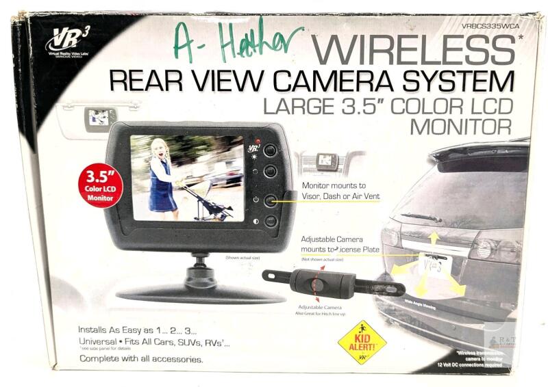 VR&sup3; Wireless Rear-View Camera System With Large 3.5" Color LCD Monitor, VRBCS335WCA | Missing Hardware Attachments, Unable To Test