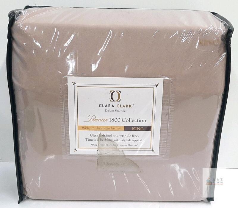 Clara Clark Premier 1800 Collection King Sheet Set, Deep Pocket, 6-Piece, Microfiber, Beige