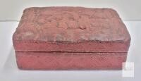 Vintage Chinese Cinnabar Lacquer Jewelry Box with Carved Figures and Nature Motifs