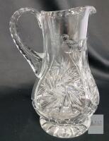 9" Cut Glass Crystal Water Pitcher with Starburst Design, 64 oz Capacity