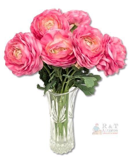 New 7pc Avoeco Realistic Artificial Pink Ranunculus Real Touch Peonies Fake Ranunculus Stems for DIY Wedding Bouquet Party Table Home Decor 18" Long