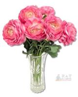 New 7pc Avoeco Realistic Artificial Pink Ranunculus Real Touch Peonies Fake Ranunculus Stems for DIY Wedding Bouquet Party Table Home Decor 18" Long