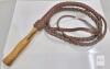 Braided Leather Bullwhip 8ft. 6" Long with Wooden Handle, Brown, 12 Plait, Popper, Used Condition