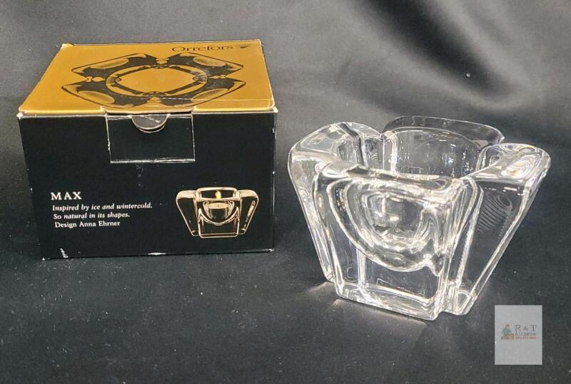 Orrefors Max Crystal Tealight Candle Holder by Anna Ehrner, Sweden, w/ Box, 3"
