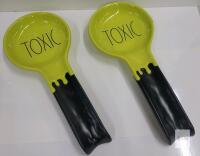 Rae Dunn Magenta "TOXIC" Ceramic Spoon Rests, Halloween Drip Design, Set of 2, 10" x 3.5", Dishwasher Safe