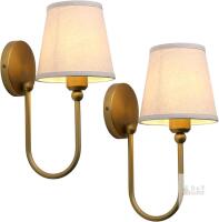 New Pathson Antique Linen Fabric Wall Sconces Set of 2, Hardwired Curved Arm Bathroom Vanity Light, Indoor Wall Decor Lamp for Living Room, Kitchen, Bedroom, Foyer