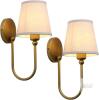 New Pathson Antique Linen Fabric Wall Sconces Set of 2, Hardwired Curved Arm Bathroom Vanity Light, Indoor Wall Decor Lamp for Living Room, Kitchen, Bedroom, Foyer