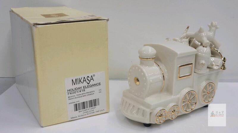Mikasa Holiday Elegance Porcelain Musical Train FK001/418, White with Gold Accents, Boxed