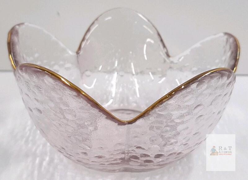 Elegant 12" Scalloped Glass Bowl with Gold Rim and Textured Finish