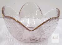 Elegant 12" Scalloped Glass Bowl with Gold Rim and Textured Finish