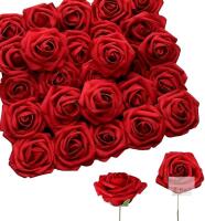 New Mandy's 25pcs Artificial Roses, Silk Dark Red Roses Foam Fake Roses Bulk, Plastic Artificial Flower Bouquet DIY Centerpieces Proposal Bridal Bouquets for Wedding