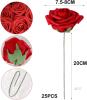 New Mandy's 25pcs Artificial Roses, Silk Dark Red Roses Foam Fake Roses Bulk, Plastic Artificial Flower Bouquet DIY Centerpieces Proposal Bridal Bouquets for Wedding - 2