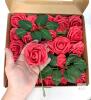 New Mandy's 25pcs Artificial Roses, Silk Dark Red Roses Foam Fake Roses Bulk, Plastic Artificial Flower Bouquet DIY Centerpieces Proposal Bridal Bouquets for Wedding - 3