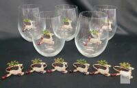 Stemless Wine Glasses 15oz with Removable Rhinestone Holiday Reindeer Charms