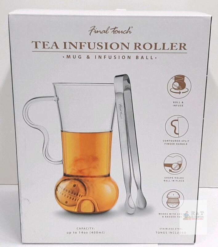 Final Touch Tea Infusion Roller Set CAT8060 &ndash; 14oz Glass Mug, Stainless Steel Infuser and Tongs