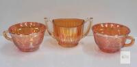 Vintage Marigold Iridescent Depression Glass Set &ndash; 2 Sharon Pattern Cups & Windsor Sugar Bowl
