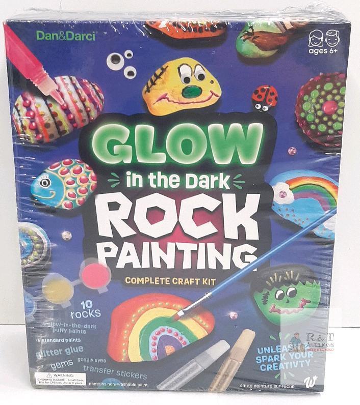 Dan&Darci Glow in the Dark Rock Painting Complete Craft Kit, 10 Rocks, Paints, Stickers, Ages 6+