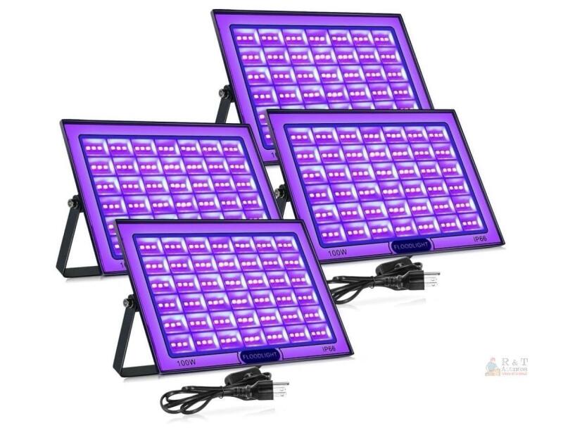 XM100-4 100W LED Black Light Floodlights, 395-400 nm, IP66, 120&deg; Beam Angle, Set of 4