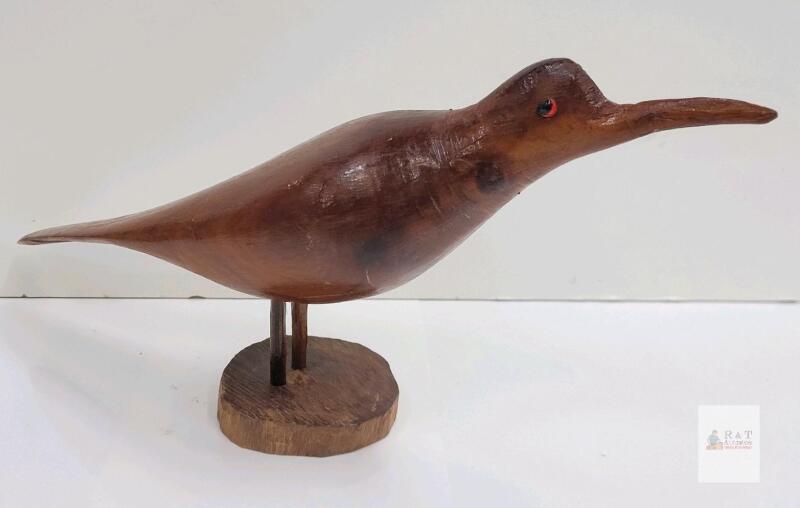 Hand-Carved Wooden Bird Sculpture, Jamaica 1978, Folk Art Decoy, 10" x 3" x 4"