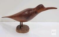 Hand-Carved Wooden Bird Sculpture, Jamaica 1978, Folk Art Decoy, 10" x 3" x 4"