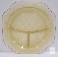 Amber Depression Glass Divided Plate &ndash; Federal Glass Patrician Pattern, 10" Diameter