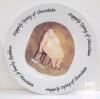 Lot of Mixed Decorative Collectibles and Tableware Precious Moments Teacher Figurine with Box, 'Happily Dying of Chocolate' Plate, Wooden Bowl, Napkin Rings - 3
