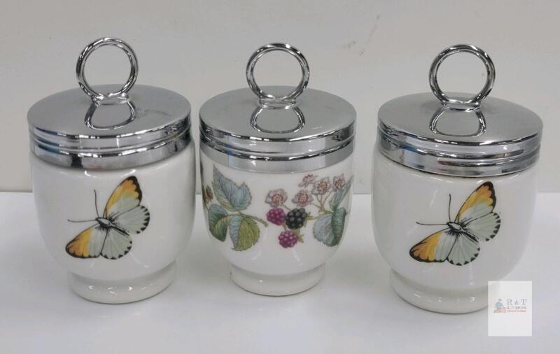 Royal Worcester Evesham Porcelain Jam Pots with Metal Lids, Set of 3, England