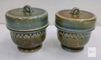Irish Porcelain Shamrock Band Lidded Condiment Pots Made in Ireland Pair, 2.75"
