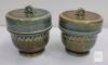 Irish Porcelain Shamrock Band Lidded Condiment Pots Made in Ireland Pair, 2.75"