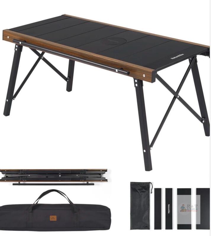 Naturehike FangZhe IGT Folding Camping Table, Aluminum, 37.8"x21.3", Carry Bag, Black/Woodgrain Retails $170