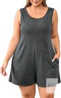 New Size XXL Women's Plus Size Jumpsuits for Women Summer Casual Sleeveless Short Overalls 2026 Crewneck Baggy Short Rompers Pockets Loose Jumpers