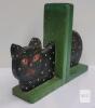 Hand Painted Wooden Cat Bookends, Folk Art, 7.5" Tall, Green & Black Polka Dot Pair - 3