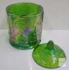 Indiana Glass Harvest Grape Iridescent Green Carnival Glass Cookie Jar with Lid small chip at base - 2