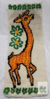 Vintage Latch Hook Giraffe Rug/Wall Hanging, Acrylic Yarn, Retro Floral Design