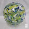 Large Hand-Blown Art Glass Float Sphere, 9.5" Swirl Yellow Blue Green, Decorative Orb - 2