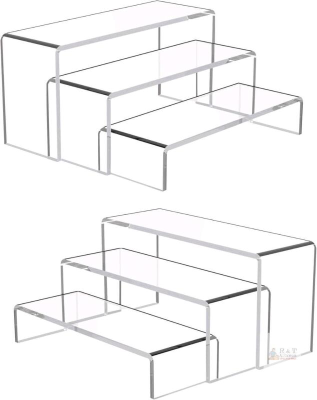 New!Goabroa 2 Sets 6 Pcs Clear Display Stand 3 Tiers Rectangular Clear Risers 4mm Thick Collectibles Jewelry Display Stand Lego Display Shelves Cupcake Stand