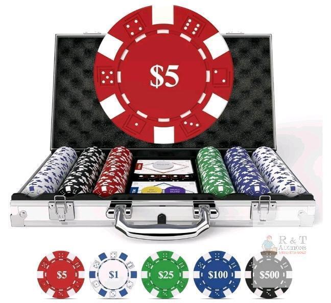 HEITOK 500pc Poker Chip Set 11.5g Iron Core Denominations Texas Holdem 2-10 players, numbered values $1/$5/$25/$100/$500, aluminum case, cards, dice, dealer/small/big blind buttons, Blackjack