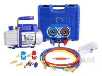 4CFM 1/3HP Single Stage HVAC Vacuum Pump Kit, 3-Way Manifold Gauge, R410A/R134A/R404A/R22