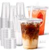 New 16 oz Clear Plastic Cups with Lids and Straws, 100 Set Disposable Cups for Iced Coffee, Cold Beverages, Smoothies and to-Go Drinks